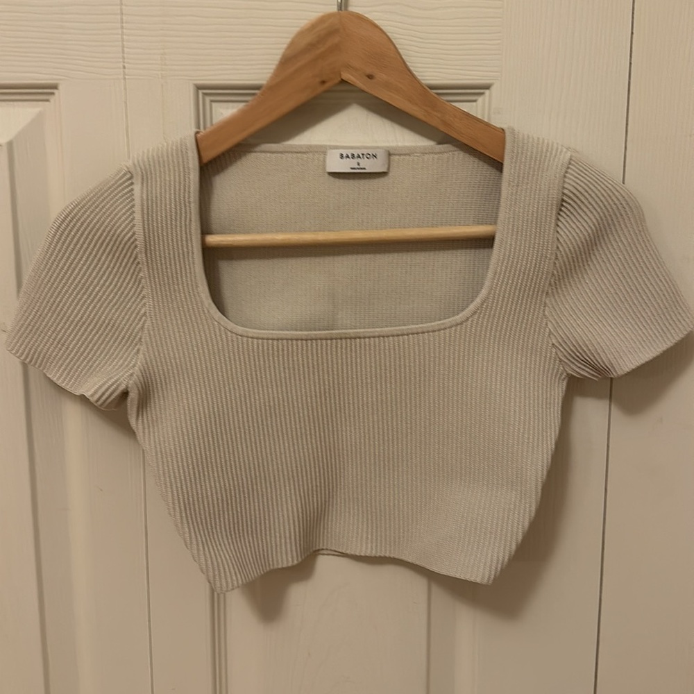 Aritzia Babaton sculpt knit square neck crop top size small - Picture 4 of 7